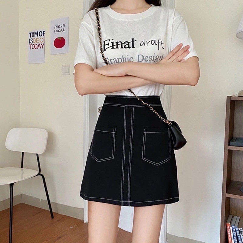 Chân váy chữ a ngắn chỉ viền trơn phong cách Hàn Quốc xixeoshop - v57