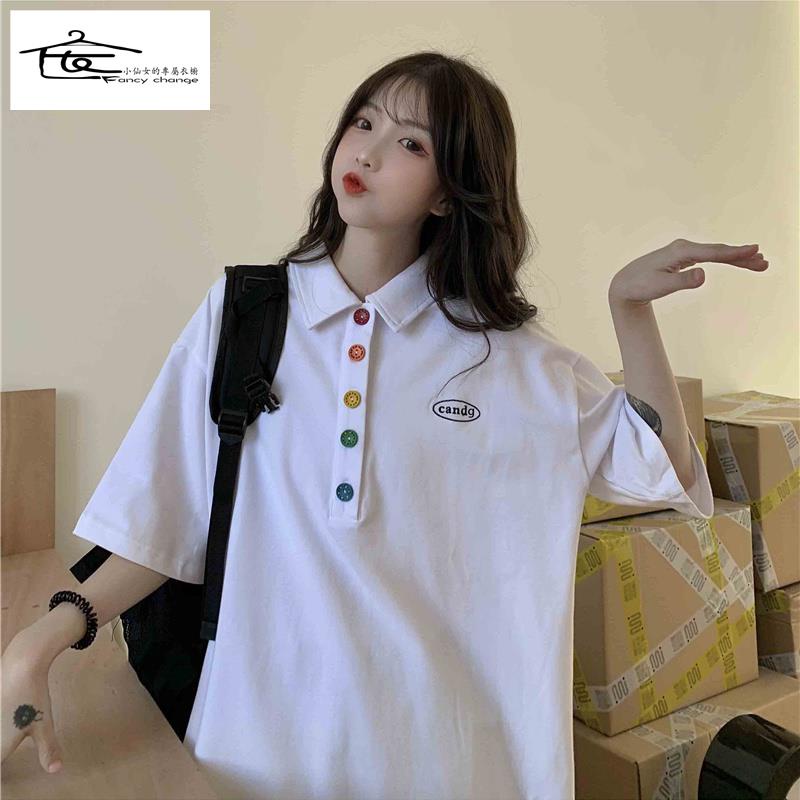 Áo Thun polo Ngắn Tay Form Rộng Phong Cách Harajuku Nhật Bản