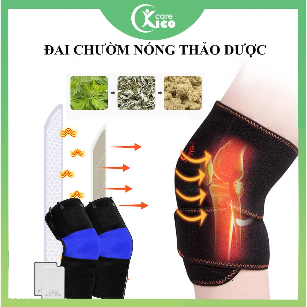 Đai chườm nóng thảo dược đầu gối cao cấp - Tặng kèm 2 tấm thảo dược - Giảm đau đầu gối do thoái hóa, thoát vị