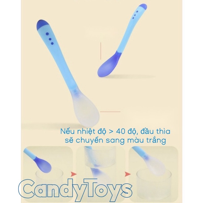 THÌA (MUỖNG), NĨA CHO BÉ ĂN DẶM CẢM BIẾN NHIỆT ĐỘ BẰNG SILICONE