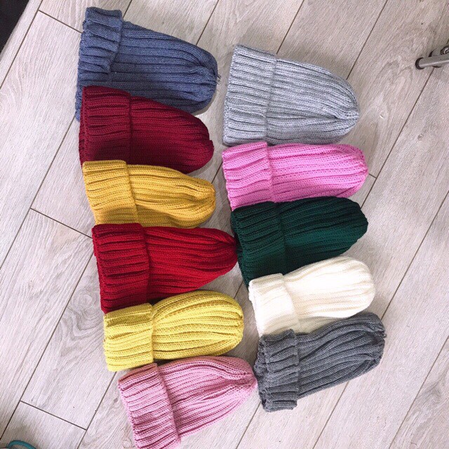 Mũ Nón Len Gân Beanie Vintage Trơn Màu Trẻ Trung Trend Đông 2019