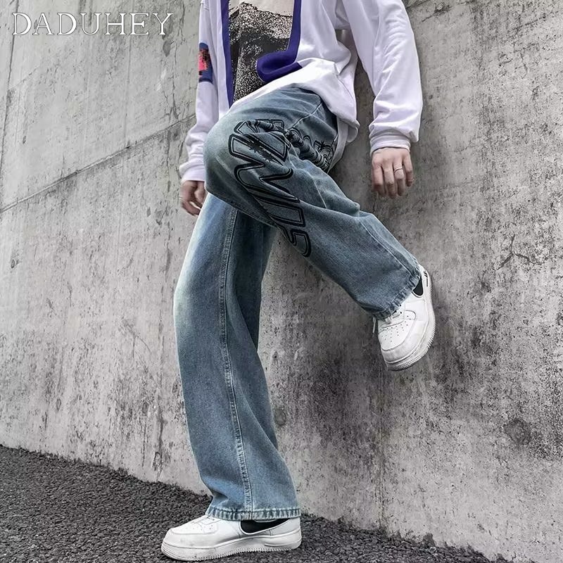 DaDuHey American Street Jeans Men's Autumn Loose Straight Pants Fashion Brand Retro Fried Street Washed Casual Pants