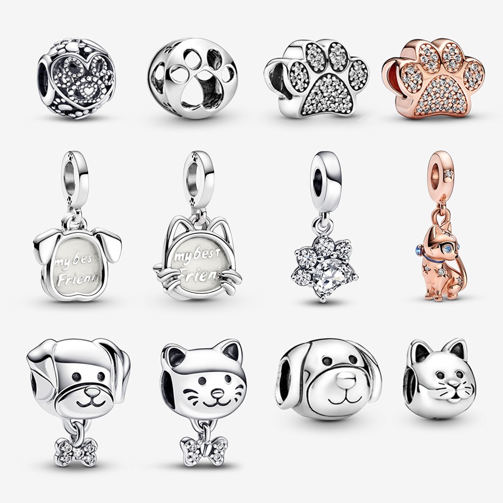 Dây Chuyền Chuỗi Hạt Mạ Bạc Mặt Hình Chó Mèo Pandora