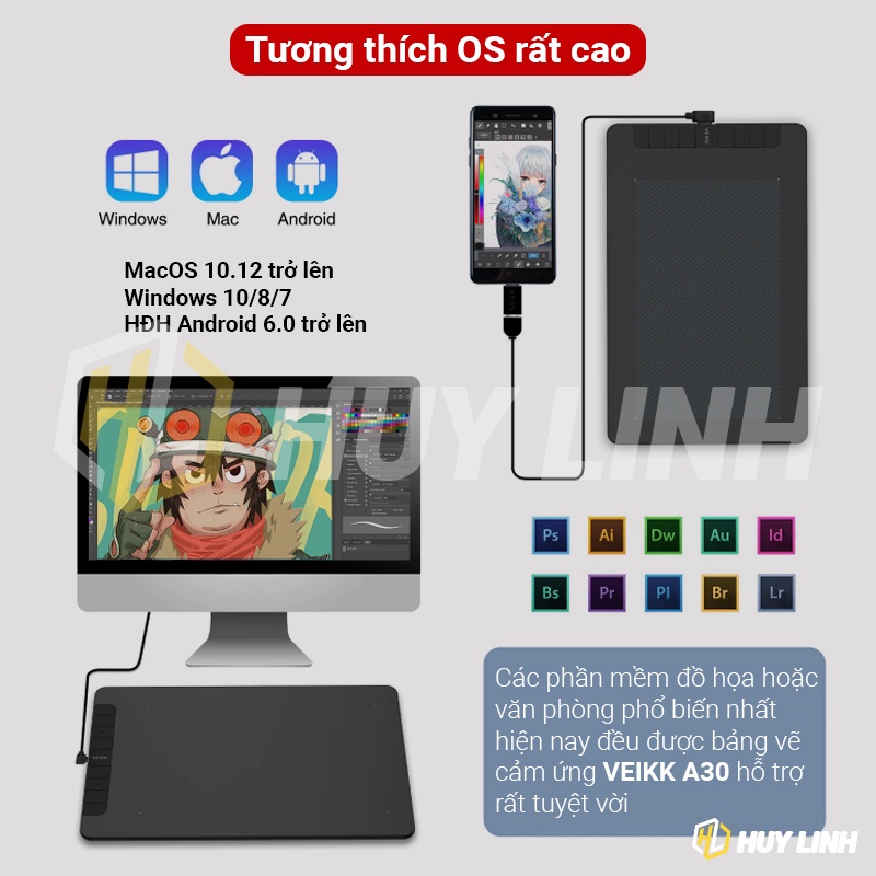 Bảng vẽ điện tử VEIKK VK1060 Pro - KT 10x6 Inch tương thích với Android, Windows và Mac OS