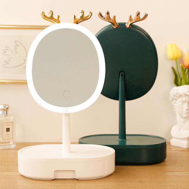 Gương để bàn phong cách bắc âu, gương để bàn trang điểm có đèn led cảm ứng thông minh NPR21