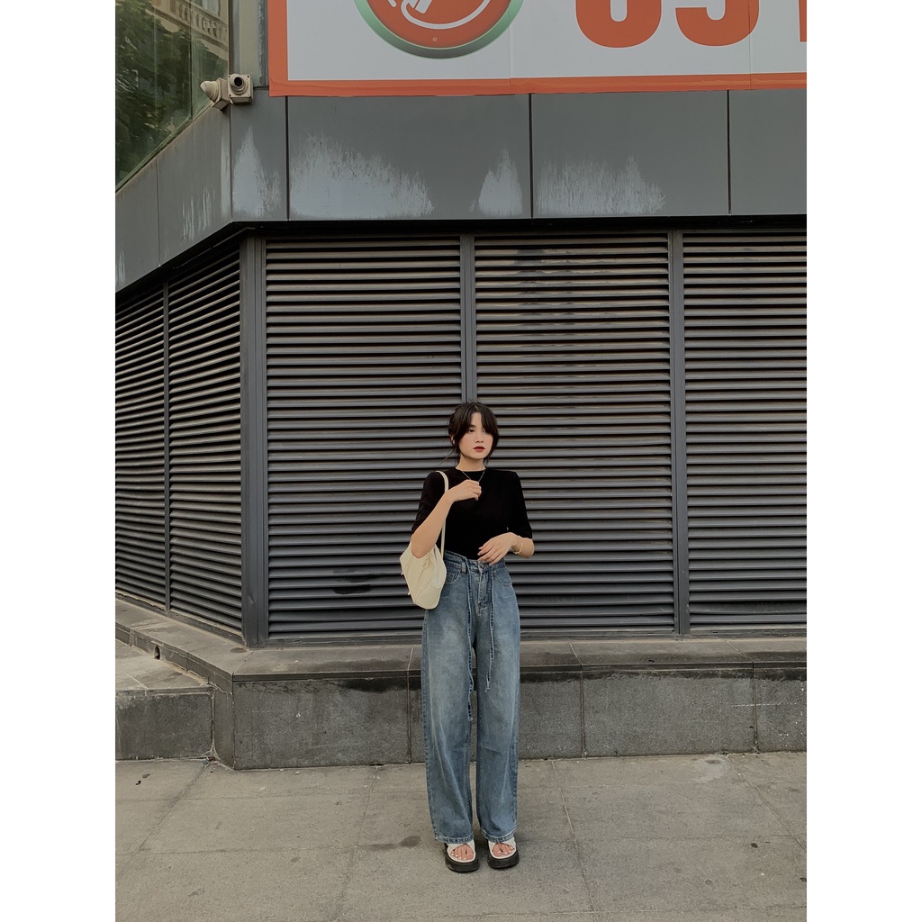 Quần jeans culottes trơn kèm dây buộc đai Q440 SUSTORE