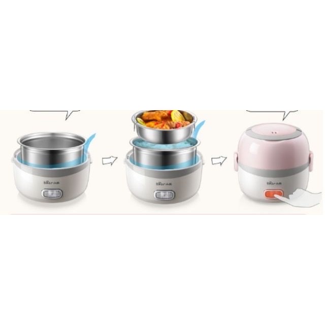 Hộp cơm cắm điện BEAR cao cấp INOX 304 - Nồi cơm điện mini nấu chín, hâm nóng, giữ nhiệt cho thức ăn