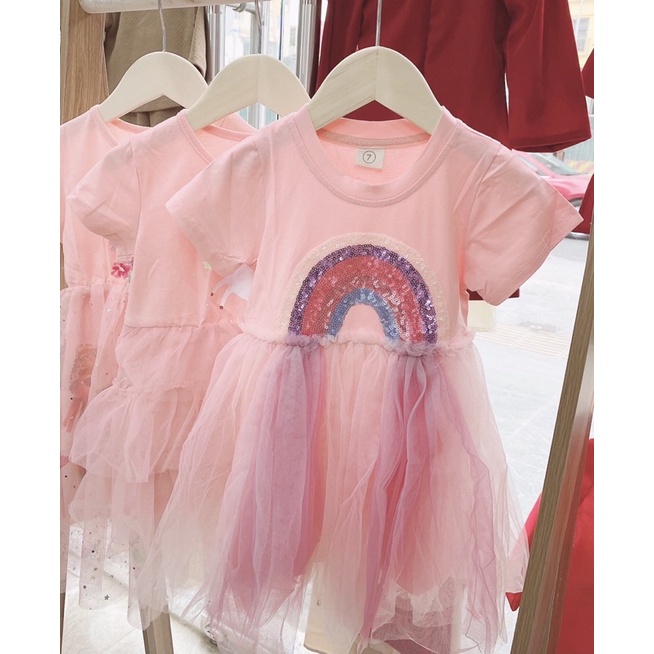 Váy công chúa Pony bé gái cotton chân ren cầu vồng điệu đà cực xinh size 2-8t Rio có sẵn