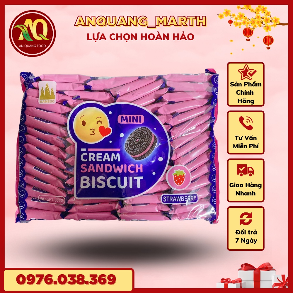 Bánh quy ANQUANG_MARTH, bánh mini bamboo vị sữa ,socola , chanh , dâu gói 600gr-Hàng chất lượng