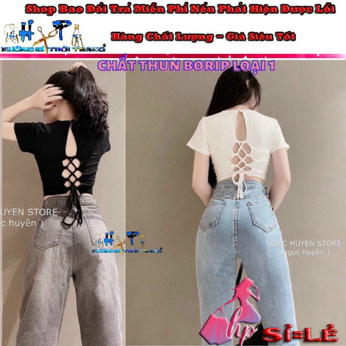 Áo kiểu croptop nữ đẹp ôm body tay ngắn cổ tròn đan dây hở lưng cực dễ thương mẫu mới thời trang 2021