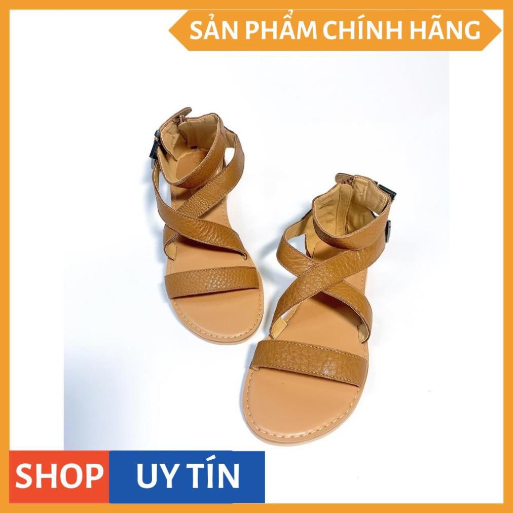 Giày sandal chiến binh thời trang nữ đế bệt da bò thật cao cấp siêu cá tính-KSH004