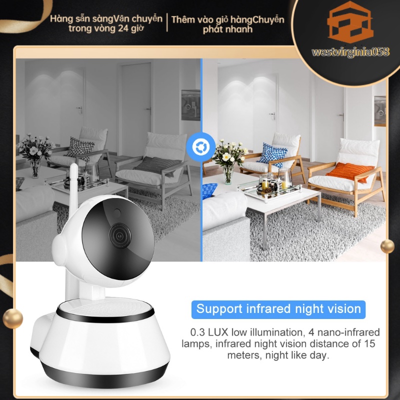💯Có thể bán buôn😁 Camera giám sát IP thông minh Wi-Fi 720P IR không dây Tầm nhìn ban đêm Bảo mật 100-240V 💖Hàng giao ngay💖Westvirginia058