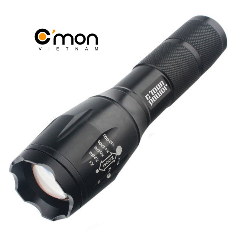 Bộ đèn pin C'MON GUARD XML-T6 10W + pin sạc 18650 + sạc đơn + giá đèn pin (đen)