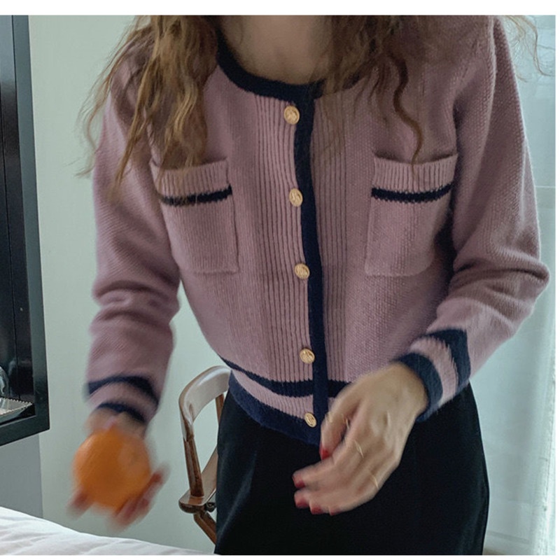 Áo Khoác Len Tay Dài Màu Sắc Tương Phản Phong Cách Hàn Quốc Dành Cho Nữ