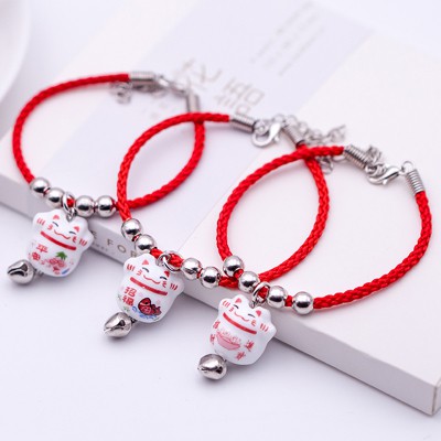 Vòng Tay Mèo Gốm May Mắn Dây Đỏ