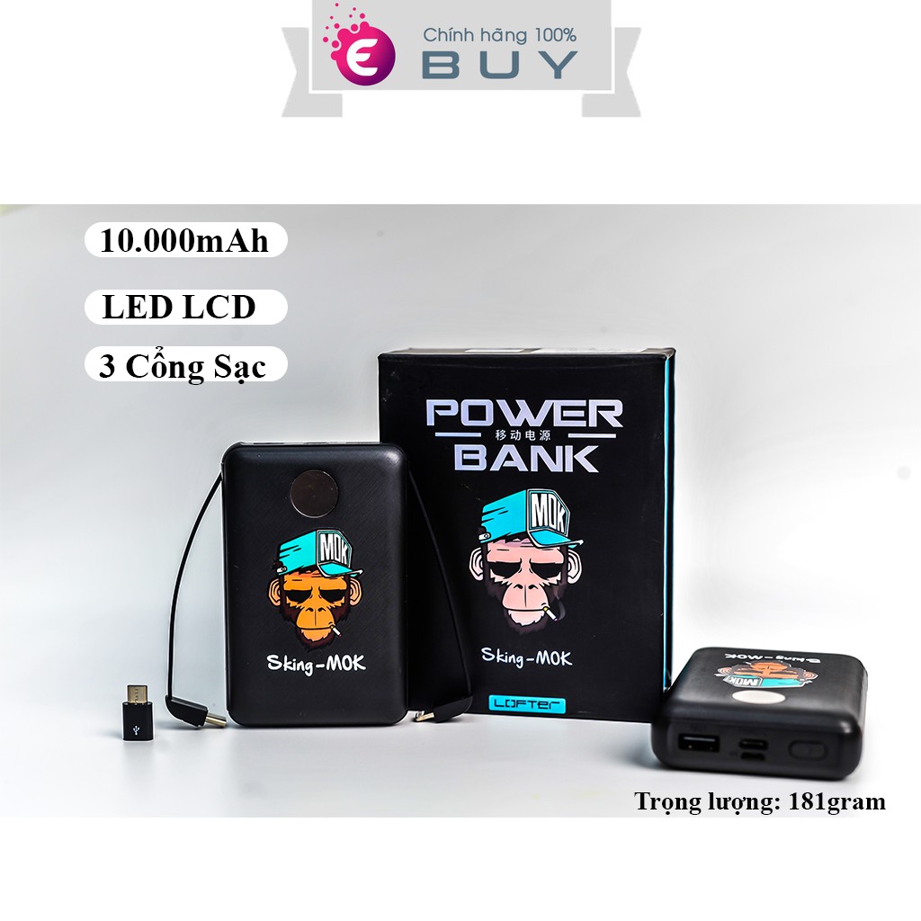 Sạc Dự Phòng Cao Cấp Chính Hãng Lofter 10000mAh 3 Chân Sạc Cho Mọi Loại Máy