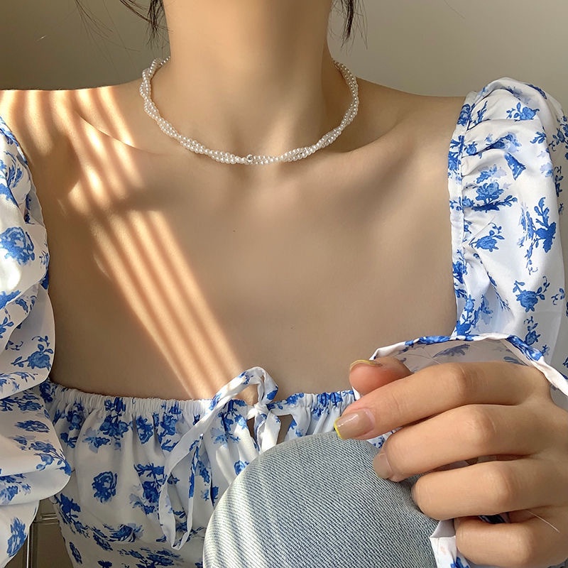 Dây Chuyền Choker Hợp Kim Phối Ngọc Trai Nhân Tạo Mặt Hình Bướm/Hình Trái Tim Thời Trang Phong Cách Hàn Quốc Cho Nữ