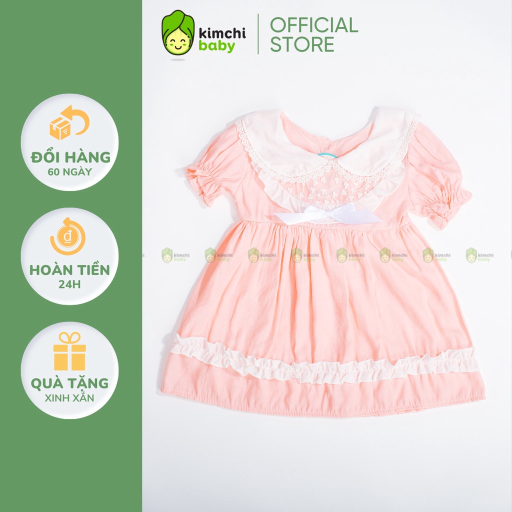 Váy Bé Gái Cổ Sen Đính Nơ Điệu Đà Dáng BabyDoll Cực Xinh, Đầm Cho Bé Mặc Hè CKV01
