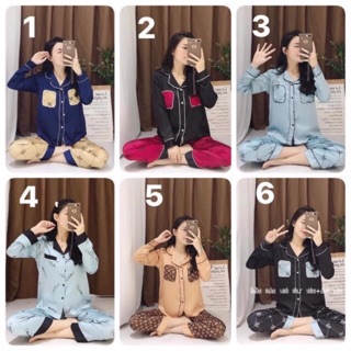Bộ lụa pijama satin hoạ tiết áo dài + quần dài
