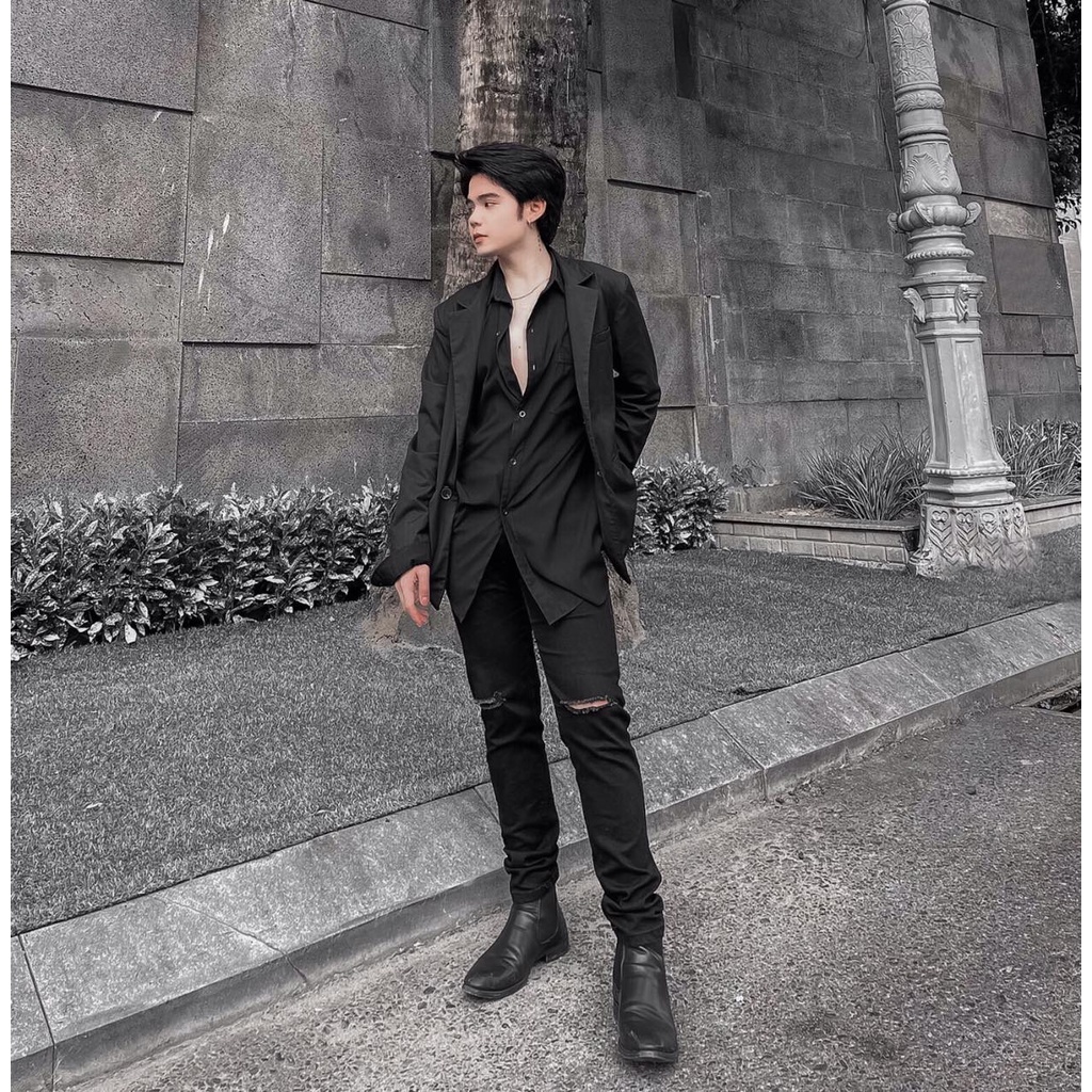 Quần jeans nam rách gối dáng ôm , co dãn , không phai màu phong cách Skinny Jeans Hàn Quốc | BigBuy360 - bigbuy360.vn