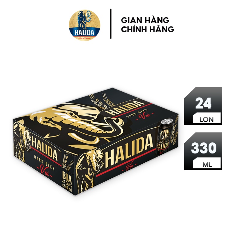 Thùng 24 lon bia Halida Dark (330ml/lon)