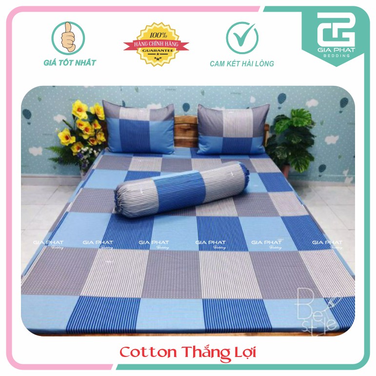 Bộ ga gối Thắng Lợi {4 món} 100% Cotton chuẩn logo họa tiết Sọc Nhỏ