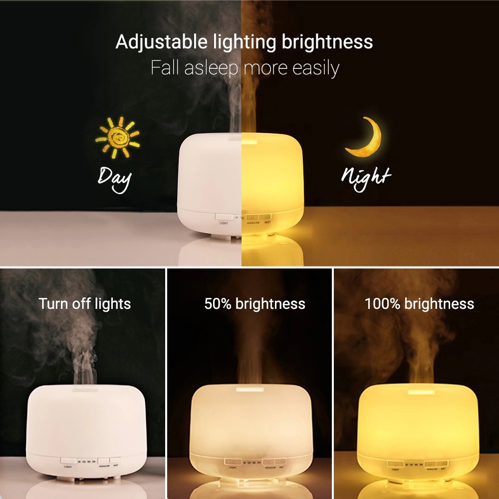 Máy phun sương tạo ẩm, khuếch tán tinh dầu Trụ Trong, dung tích 550ML, có đèn led 7 màu, BH 6 tháng