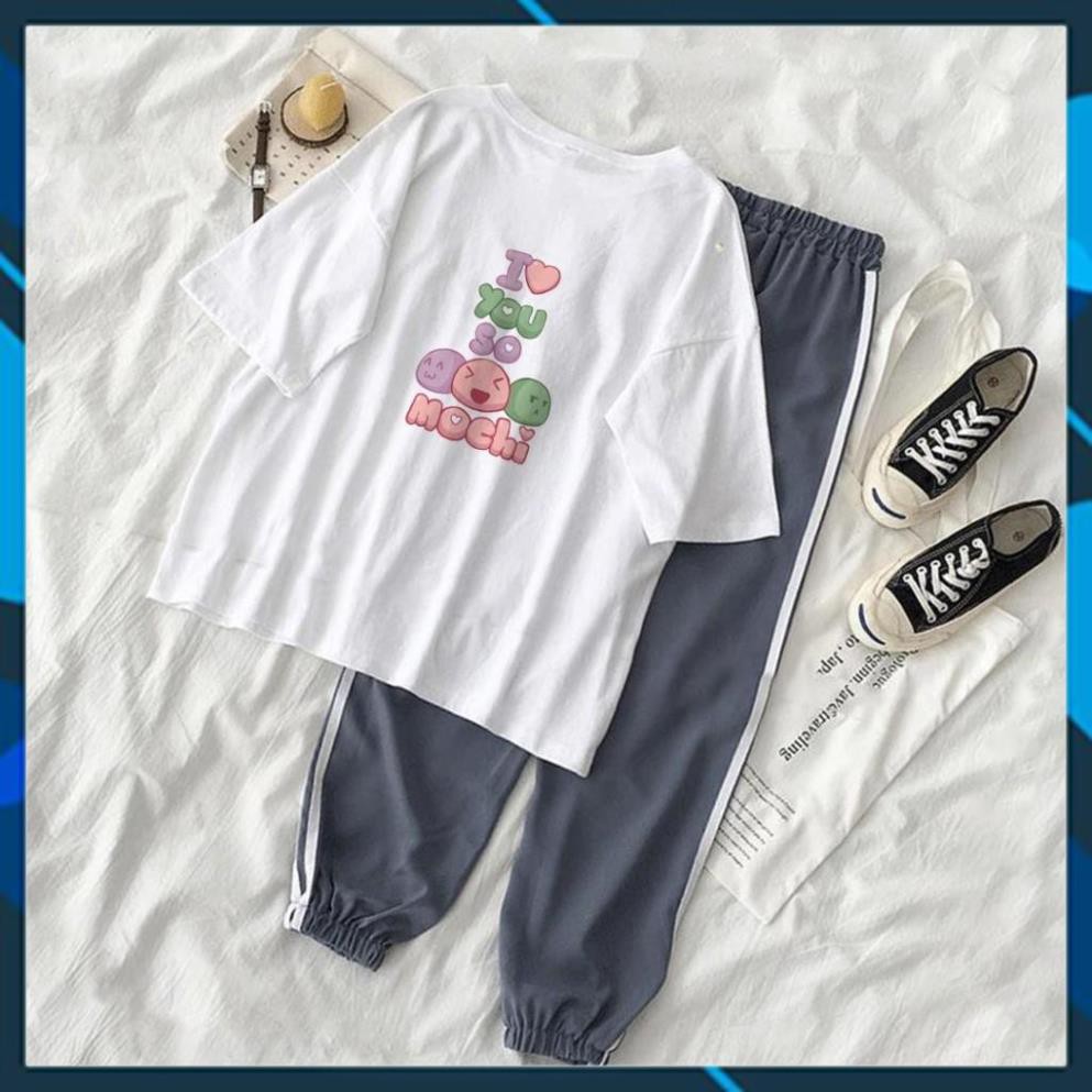 FREESHIP- Bộ thể thao,  Set thể thao Quần Jogger Line Phối Áo Thun Tay Lỡ Love Mochi Unisex cho nam và nữ  - S13