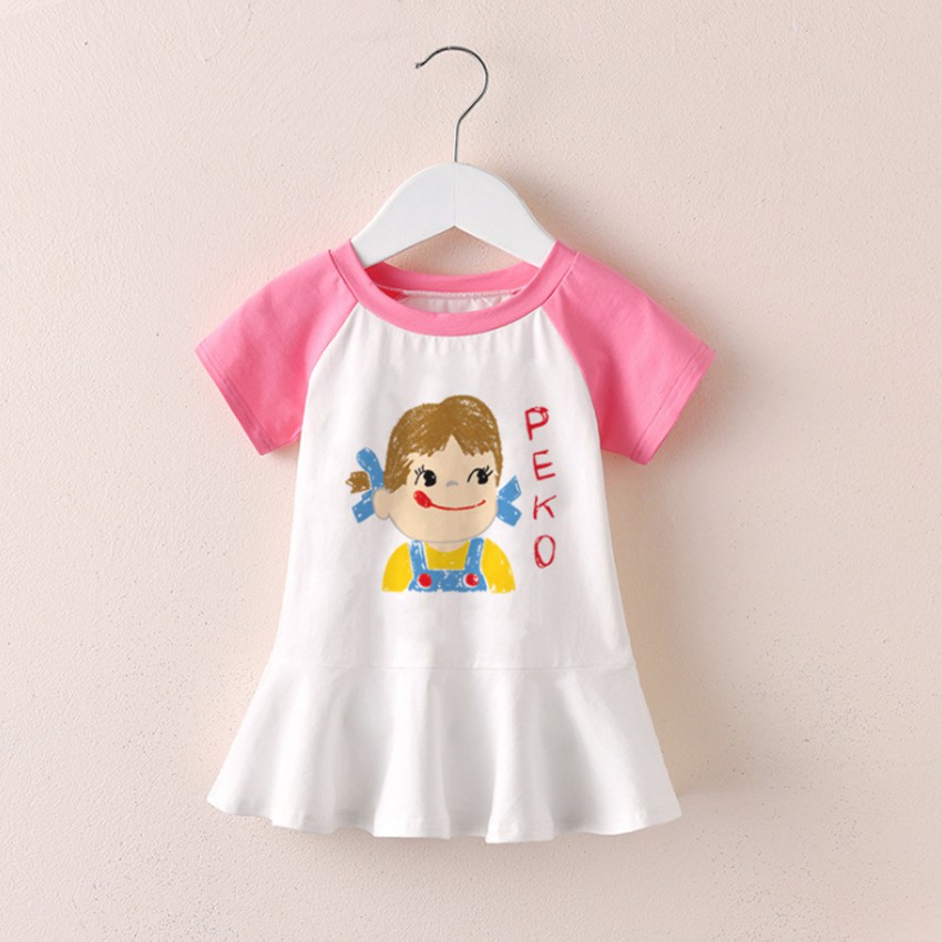 Váy bé gái cotton Kbibi Kids mã K14 Đầm trẻ em dáng xòe màu trắng hồng họa tiết dễ thương mặc mùa hè đi chơi đi học