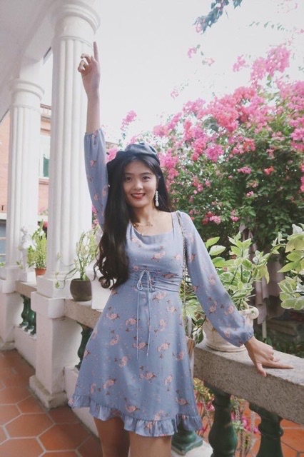 Đầm Hoa Đan Dây Eo Xt