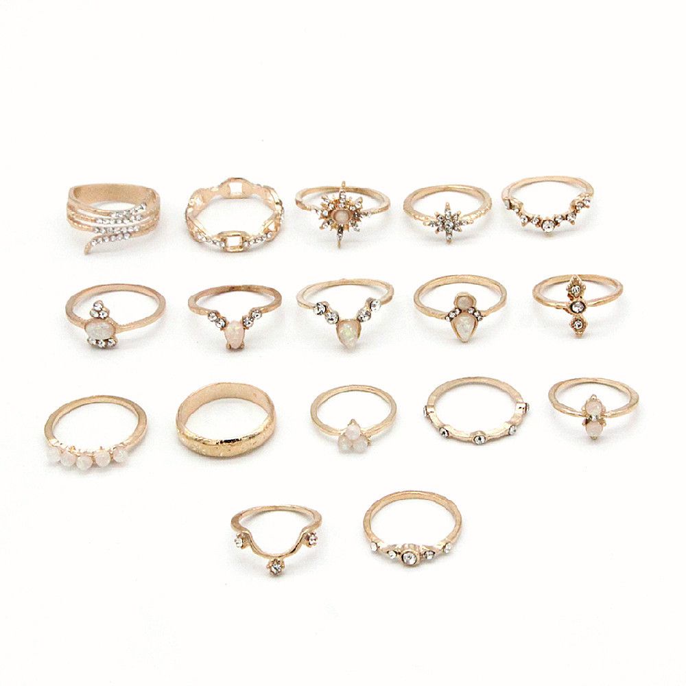 Bộ 17 Nhẫn Đeo Đốt Ngón Tay Đính Ngọc Trai Phong Cách Bohemian Dành Cho Nữ