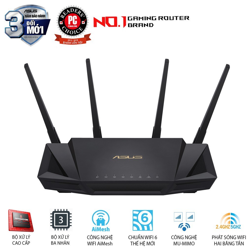 Router Gaming ASUS RT-AX3000 2 băng tần, Wifi 6 (802.11ax), AiMesh WIFI Mesh, MU-MIMO, AiProtectio