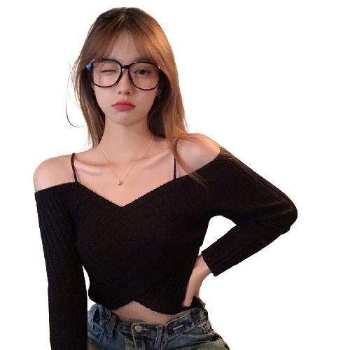 QKOOLE  Áo Dệt Kim Tay Dài Phong Cách Vintage Hàn Quốc Cho Nữ