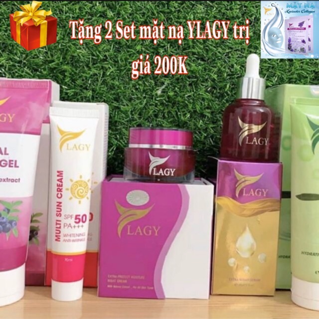 Combo Ylagy 5 sản phẩm Kem face + Serum + Sữa rữa mặt + Chống nắng + Tẩy tế bào chết Ylagy