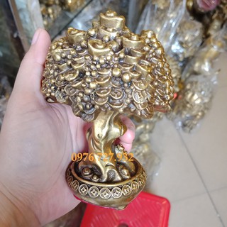 Cây tiền tài lộc đồng vàng cao 12cm, đồ đồng phong thủy