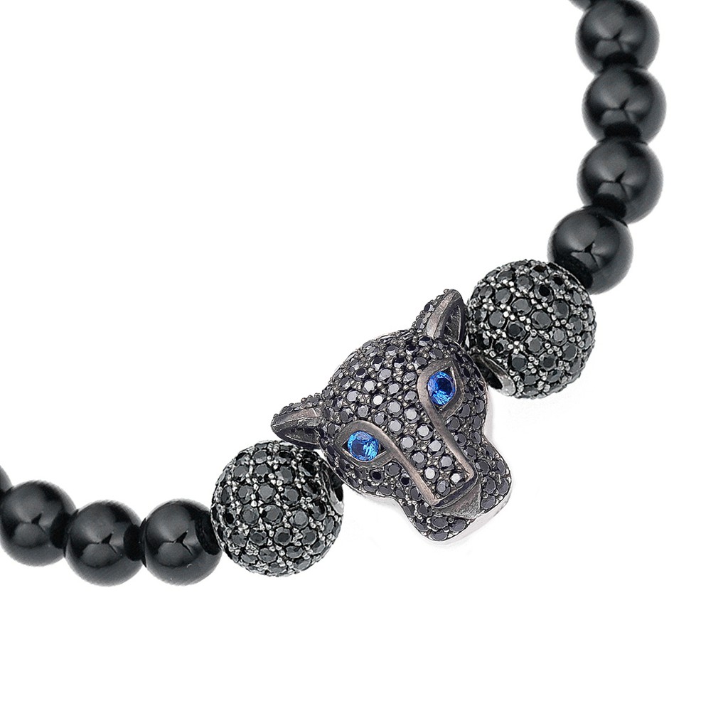 Vòng đá Onyx Bóng 6mm cao cấp - Panther mix 2 CZ Black