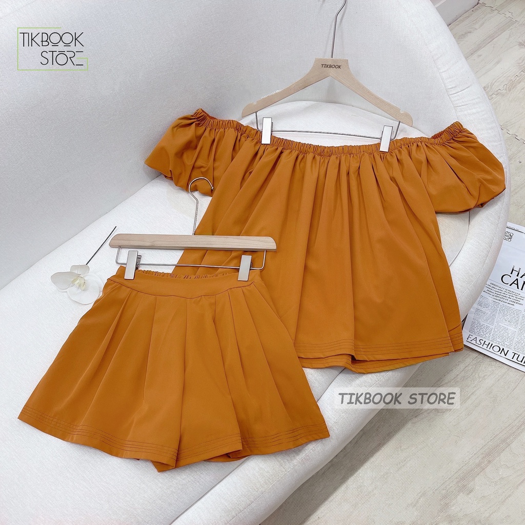 SẴN HÀNG - Set đồ áo trễ vai, quần short hè siêu xinh-Tikbook Store