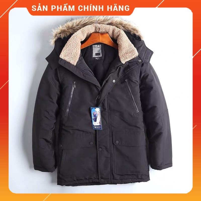 Áo parka nam xuất dư đại hàn mũ lông tháo được | Áo khoác nam kaki lót nỉ siêu ấm