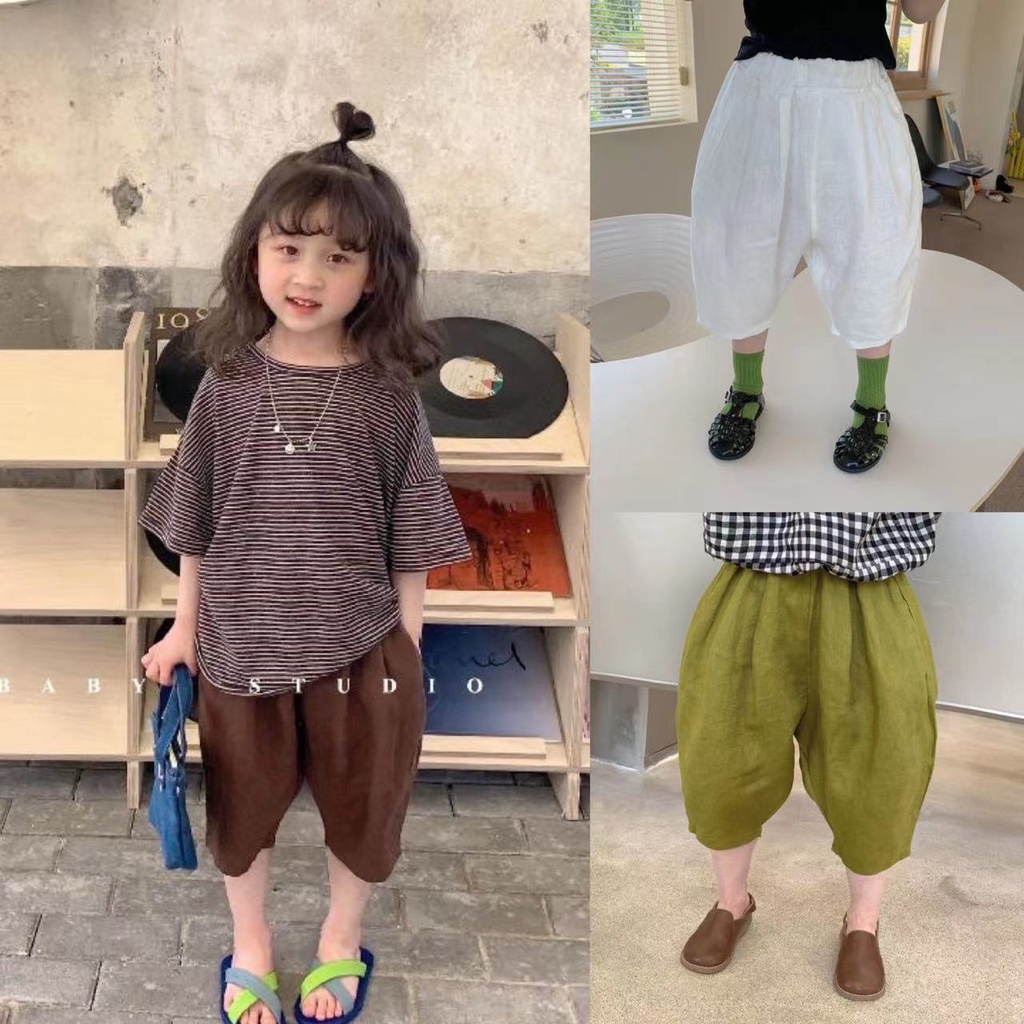 Quần Harem Cotton Lanh Thoáng Khí Phong Cách Nhật Bản Màu Sắc Đơn Giản Thời Trang Mùa Hè Cho Bé Gái 0602