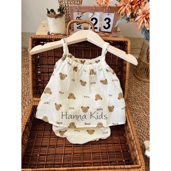 Set 2 dây chip chất liệu xô muslin cao cấp cho bé gái 5-15kg