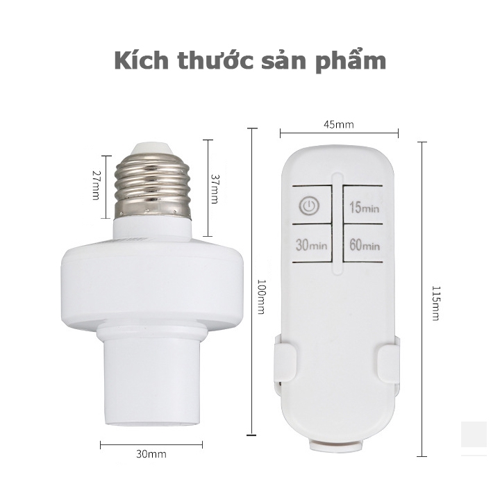 Đui đèn điều khiển từ xa bằng remote E27 sóng RF 315Mhz xuyên tường có hẹn giờ