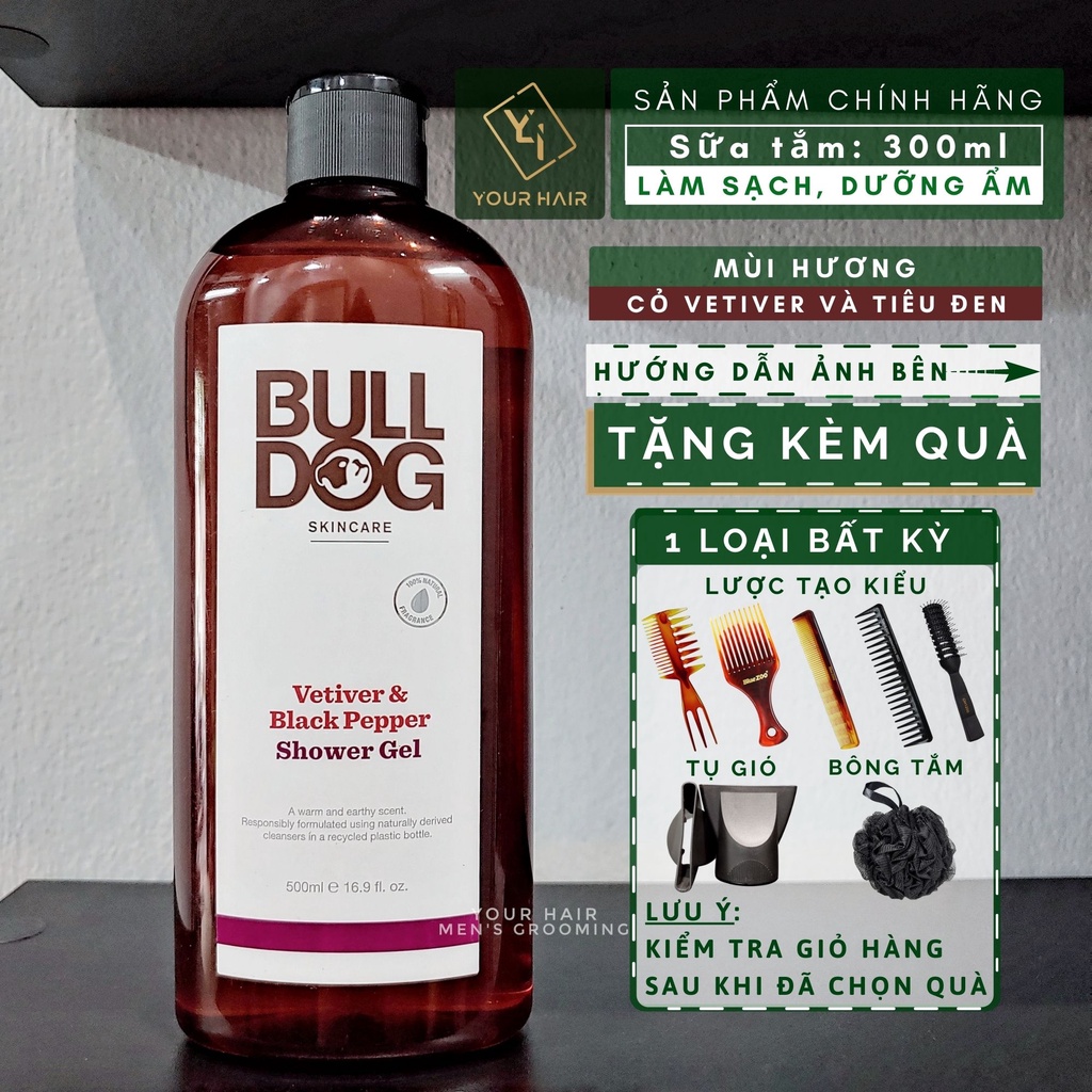 Sữa tắm mùi Cỏ và Tiêu Đen Bulldog Vetiver &amp; Black Pepper Shower Gel 500ml