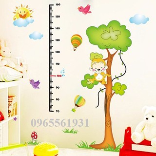 Decal dán tường,tranh chi tiết bóc dán sẵn keo cây đo chiều cao khỉ XL8201
