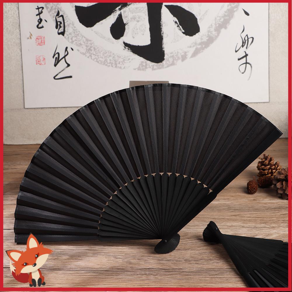 Quạt Xếp Bằng Tre Lụa Màu Đen 8.27" (21cm) Trang Trí Để Bàn Phong Cách Trung Hoa Làm Phụ Kiện Chụp Ảnh/Trang Trí Tiệc Tại Nhà
