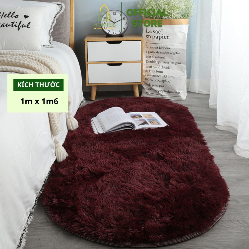 Thảm Lông Trải Sàn Hình Oval Homies Trang Trí Phòng Ngủ, Phòng Khách Sang Trọng - Kích Thước 1mx1m6