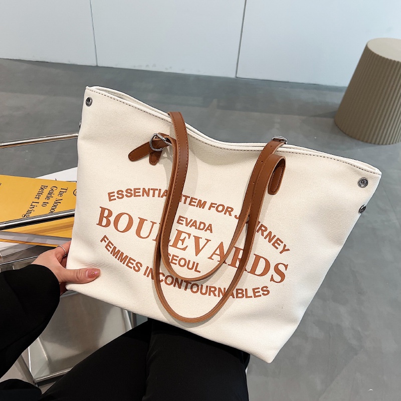 Túi Đeo Vai Vải canvas Cỡ Lớn In Chữ Phong Cách Hàn Quốc Xinh Xắn Cho Nữ