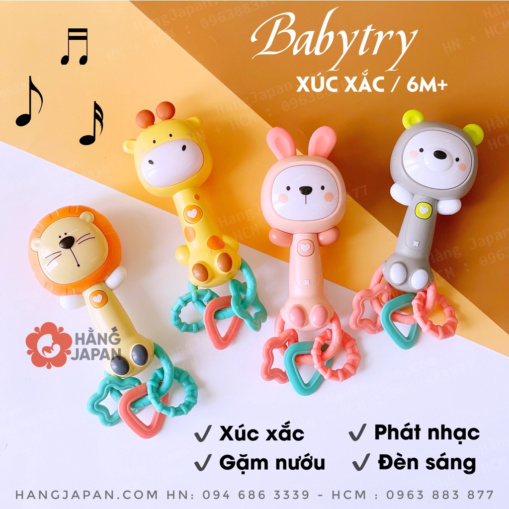 Xúc xắc đồ chơi cầm tay BabyTry 10x22 cm phát nhạc tự động hưu vàng cho bé từ 18M