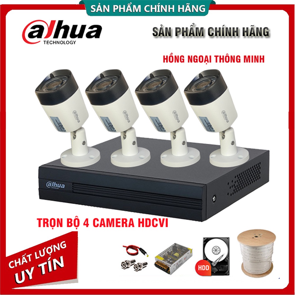 Trọn Bộ Camera giám sát Dahua 2.0MP Chính hãng DSS - Đủ bộ 4 mắt FHD | HD720P, Kèm HDD 500GB + Phụ Kiện