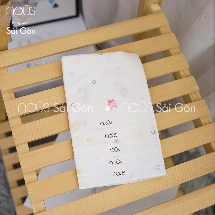 Khăn sữa xô Nous siêu mềm và thấm hút tốt - Nhiều họa tiết - Set 5 Chiếc, Kích Thước 30Cmx30Cm