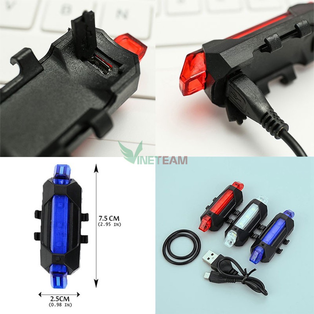 Đèn Hậu Xe Đạp, Đèn Led Cảnh Báo Gắn Đuôi  Xe Đạp Thể Thao, Pin Sạc USB, Chống Nước, Nhiều Chế Độ Sáng